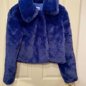 SO Vibrant Blue Faux Fur Coat